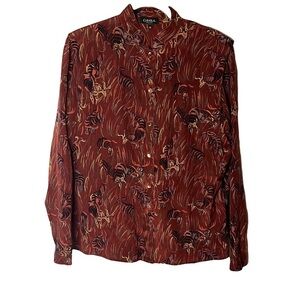 Ghia Womens Orange Silk Dress Shirt Size XL Artie Long Sleeve Button up Luxury